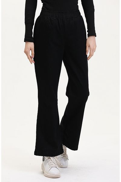 sefamerve Pantaloni evazați cu talie elastică 181612 -01 Negru