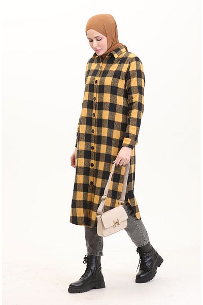 sefamerve Plaid Tunic Mustard 1056-03