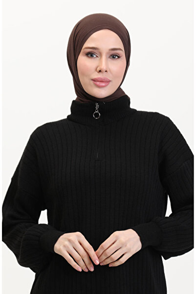 sefamerve Knitwear Suit with Zippered Legs 11030-04 Black