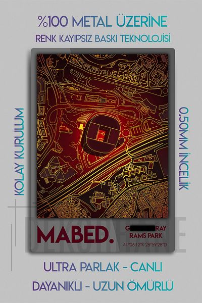DekorHane Metal 3D Printing - Mabed Stadium Coordinates, Yellow Red Fan Chart