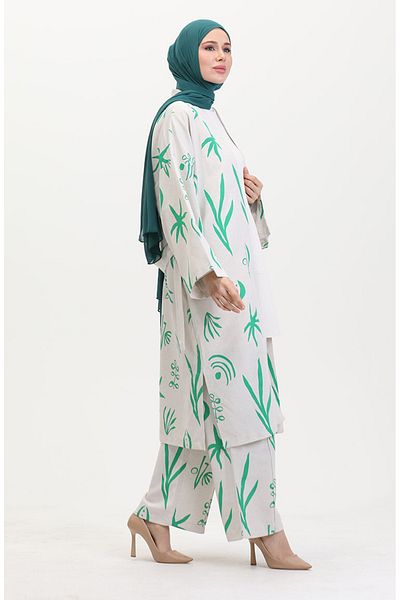 sefamerve Green Patterned Kimono Set 14935-06