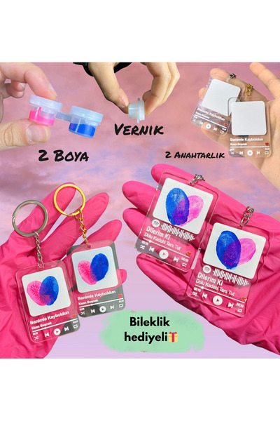 HayDün Spotifay 2'li Parmak Izi Çift Anahtarlık Seti Sevgili Anahtarlık Arkad...