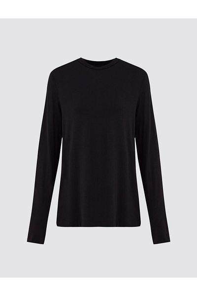Jimmy Key Black Crew Neck Long Sleeve Modal Knitted Sweatshirt