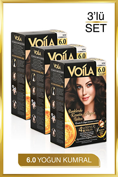 Voila Kadın 3lü Paket Keratin Kalıcı Yoğun Kumral 6.0 Saç Boyası