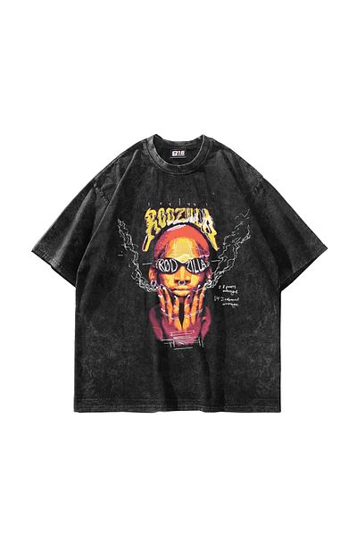 Sekizbiraltı Μαύρο μπλουζάκι με στάμπα Rodzilla Oversize Unisex Washable