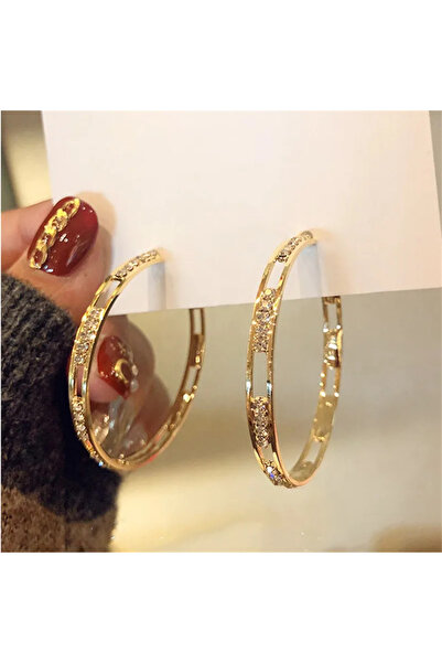 Choice HE3449 أقراط نسائية فاخرة كبيرة دائرية باللون الأبيض أقراط زفاف ذهبية اللون مزدوجة