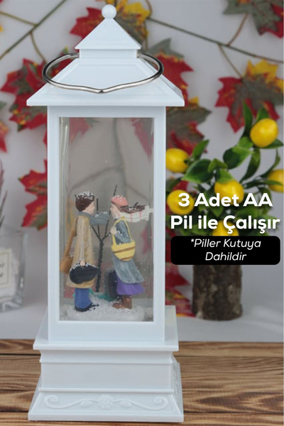 TrendHediye Kış Masalı Büyük Boy Püskürtmeli Şamdan Model Kar Küresi- Müzikli, Işıklı, Pilli Dekoratif Lamba