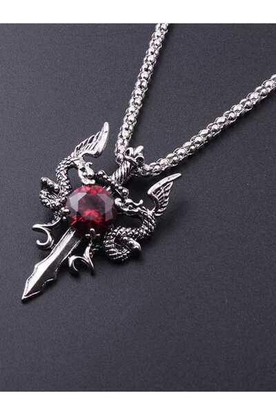 Choice Red 1 Gothic Style Women's Ancient Silver-color Evil Dragon Gem Pendan...