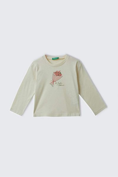 Benetton إكرو طفلة طويلة الأكمام تي شيرت
