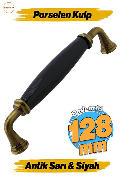 Badem10 Porțelan Mount Door Antique Galben Negru 128 Mm Mobilier Bucătărie Sertar Dulap Dulap Mâner Mâner