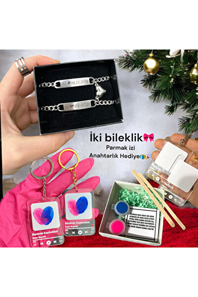 HayDün İsim tarih yazılı sevgili arkadaş Çift Çelik Bileklik seti 2 li Hediyeli