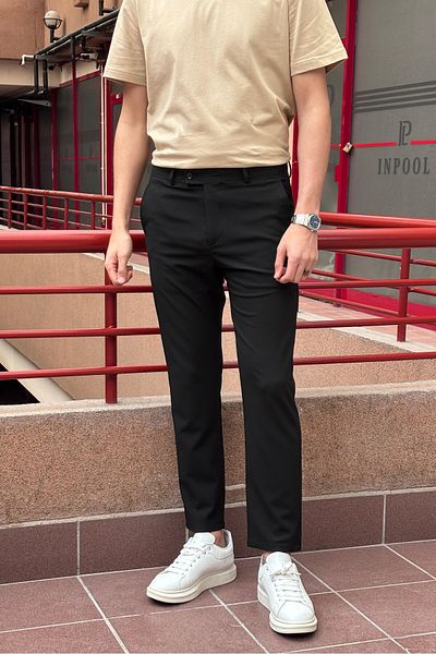 inpool Men's Slim Fit Old Money Culture Flexible Fabric Trousers with Tongue Detail ASP02
