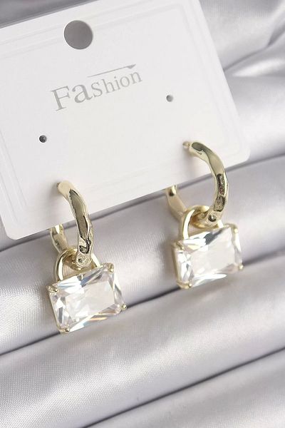 Clariss Brass Gold Color Dangle Zircon Stone Bag Model Women's Earrings