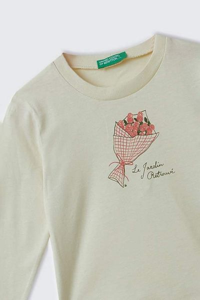 Benetton إكرو طفلة طويلة الأكمام تي شيرت