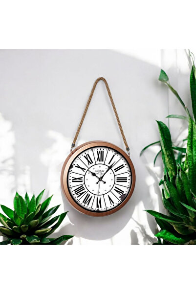 Bahat Halatlı Bakır Renkli Metal Çerçeveli Roma Rakamlı Eskitme Duvar Saati 3...