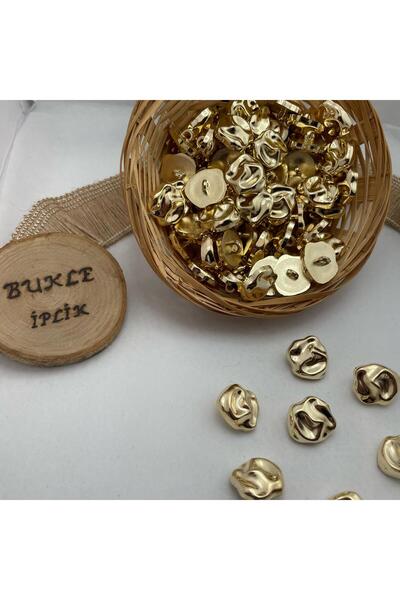 Bukle İplik Παπούτσια με κουμπιά σε χρυσό χρώμα 34" - 6 τεμάχια με στρογγυλό ανάγλυφο μοτίβο πλήρωσης