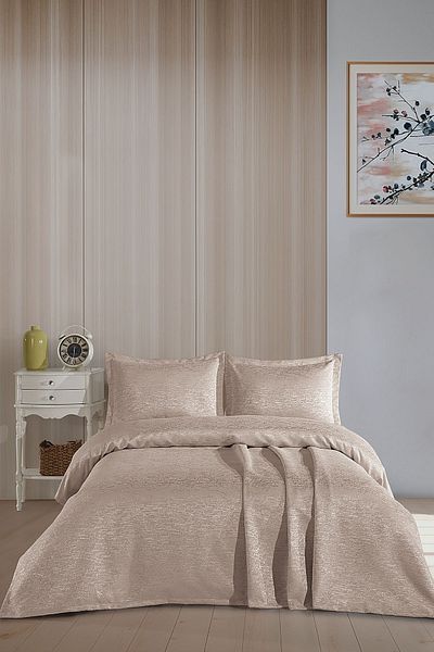 BİRHOME Sarah Jacquard Chenille Double Bedspread (Beige)