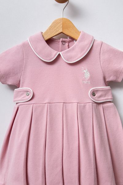 U.S. Polo Assn. Baby Girl, Licensed, Uspa, Soft Pink, 100% Cotton, Pleated Dress