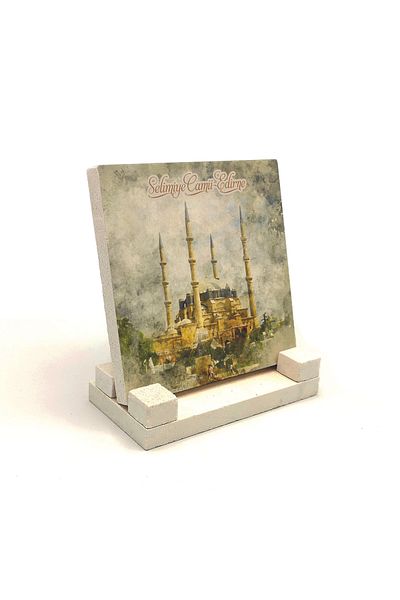 Sadrazam Suport de birou din piatră naturală imprimat Edirne Selimiye 10x10 Krt-163