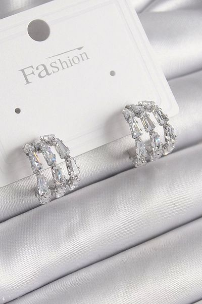 Clariss Brass Silver Color Zircon Stone Hoop Model Women's Earrings