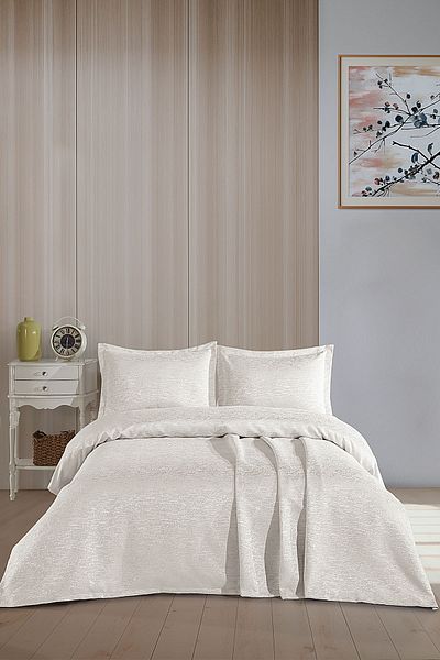 BİRHOME Sarah Jacquard Chenille Double Bedspread (Cream)