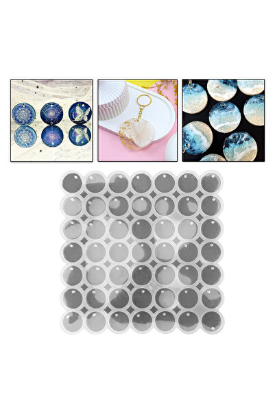 Eminonutoptanci Epoksi Silikon Kalıp Çoklu Yuvarlak Delikli Anahtarlık Kolye Küpe Kalıbı 3.5 CM 49 Lu