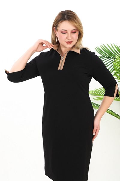 etselements Rochie sport bej cu fermoar cu rever și mâneci 154