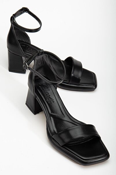 Hayalimdeki Ayakkabı Pantofi cu toc gros cu platformă din piele neagră Suzi