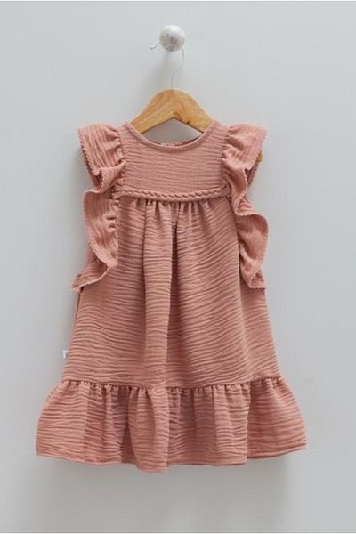 Caramell Baby Girl Child Dress 100% Cotton Muslin Fabric Summer Dress with Ruffle Detail (1 - 4 Years Old)