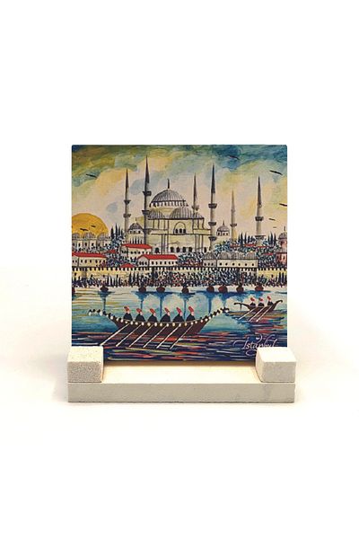 Sadrazam Suport de birou din piatră naturală imprimat Moscheea Sultanahmet 10x10 Krt-14