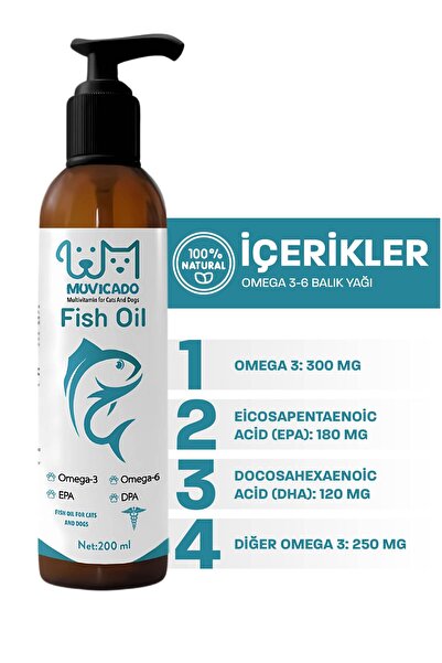 muvicado Fish Oil - Kedi Ve Köpekler Için Balık Yağı Omega 3-6 Epa Dha Norveç Somon Yağı Bağışıklık Desteği