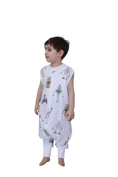 Next Baby Naturtouch %100 Pamuklu Müslin Robot Desenli Kısa Kollu Fermuarlı U...