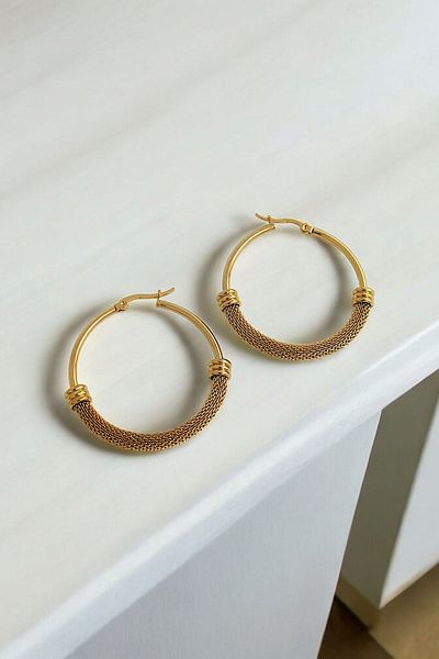 Çlk Accessories 35mm Steel Mesh Glossy Hoop Earrings 35598