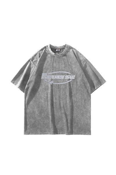 Sekizbiraltı Λευκό μπλουζάκι με στάμπα Reverse Stone Oversize Unisex Washed