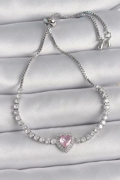 Clariss Brass Gold Color Waterway Zircon Stone Pink Zircon Stone Heart Elevator Model Charm Women's Bracelet