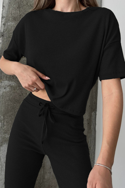 YAKAMEL Γυναικεία φόρμα με ελαστική μέση και καθημερινό ριμπ κάτω μέρος