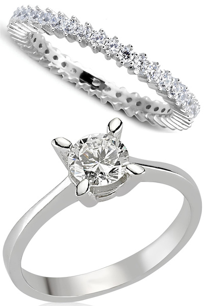 Takı Dükkanı Gümüş Tektaş ve Tamtur Yüzük Set Sevgiliye Eşe Anneye Hediye wsr95