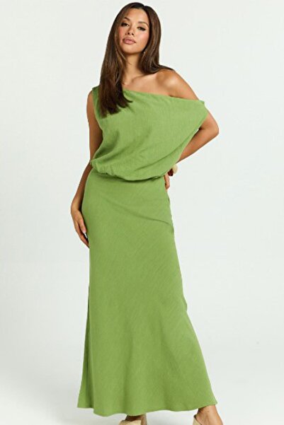Madmext Mint Yeşili Düşük Omuz Elbise Mg2349