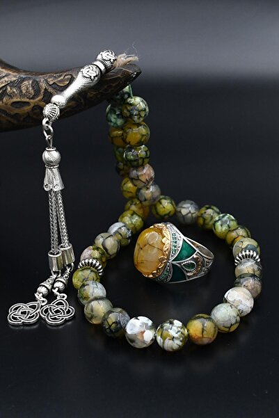 Prestige 925 Ayar Gümüş Erkek Yüzüğü Damarlı Akik Taşlı Doğal Damarlı Akik Ta...