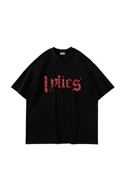 Sekizbiraltı Μαύρο μπλουζάκι Lylies Red Stone με στάμπα Oversize Unisex