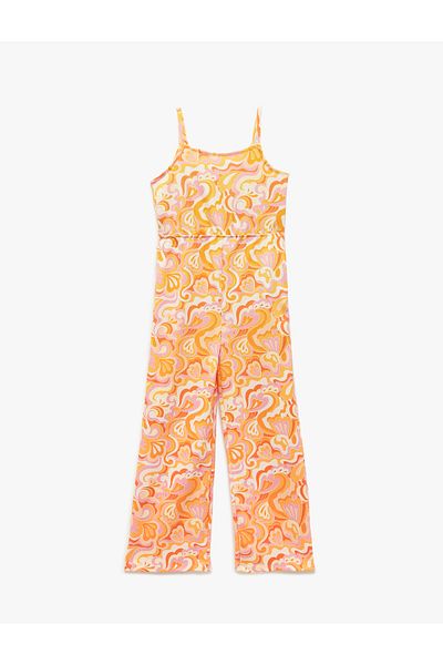 Koton Strappy Crew Neck Sleeveless Patterned Long Jumpsuit