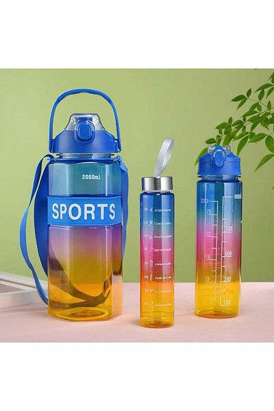 Vadi 3-Piece Motivational Sports Water Bottle 2Lt 900ml 320ml Tritan Sports Water Bottle