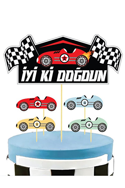 Big Party Kürdan Pasta Üstü Yarış Arabaları Temalı 5li