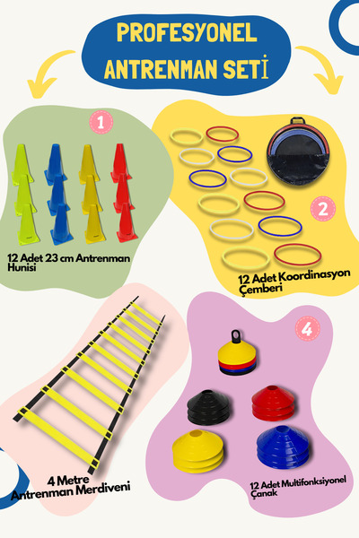 AVESSA 39 Parça Antrenman Seti 4m Merdiven 12li Huni 12li Çanak 12li Koordina...