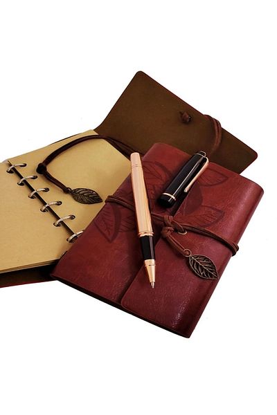 No8 Home Coffee Leather Notebook and Copper Rollerball Pen Set with Special Wooden Box