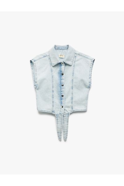 Koton Cămașă din denim din bumbac, cu închidere cu nasturi și detaliu de legare