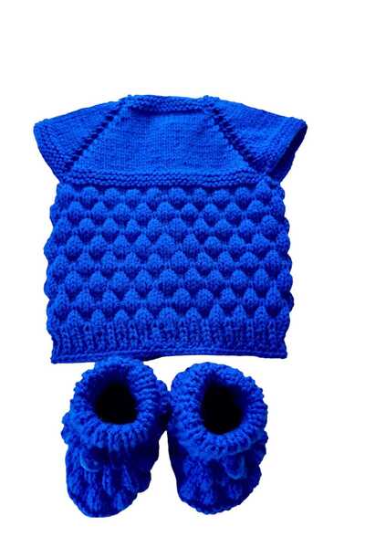 Meralin Elinden New Born Baby Hand Knitted Blue Vest Booties