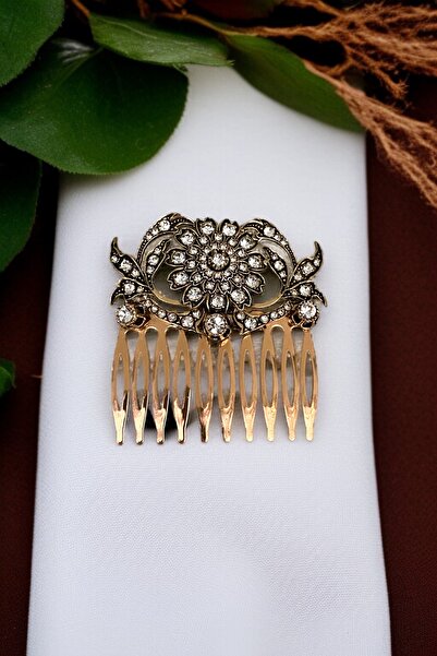 FAYRA ACCESSORIES Kristal Taşlı Vintage Tarak Topuz Toka