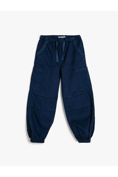 Koton Jogger Parachute Pocket Tie Waist Cotton Navy Blue Παντελόνι για κορίτσια 5skg40061ad
