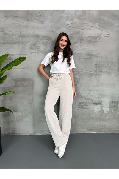 Elif Özbey Butik Stone Striped Elastic Waist Trousers